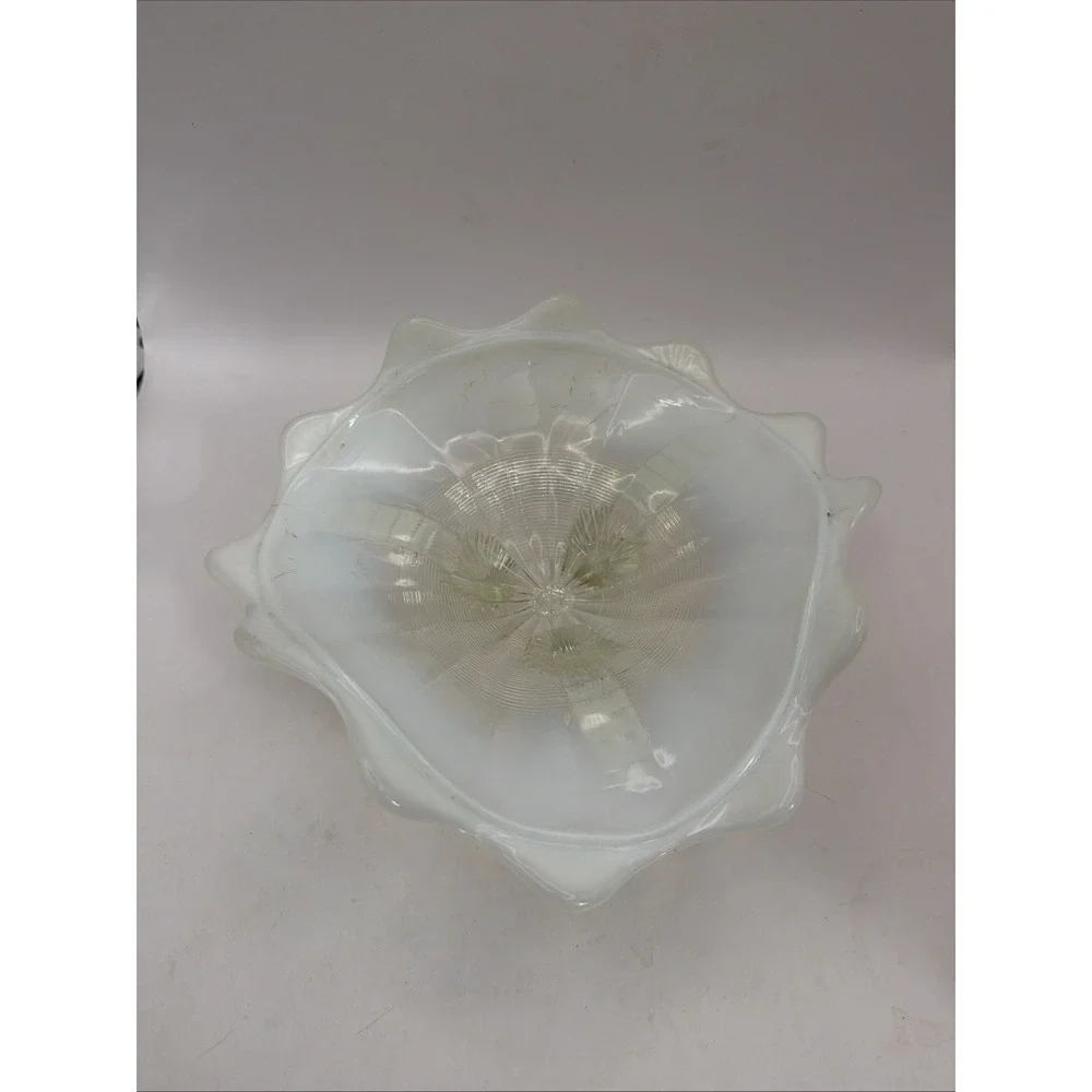White Northwood Opalescent Glass Bowl Klondyke Three 3 Footed Antique